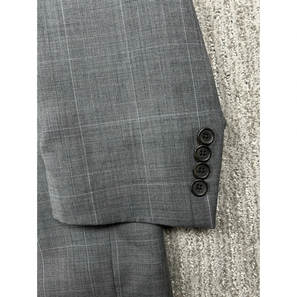 Lauren Ralph Lauren Blazer Mens Size 52R Gray Windowpane Plaid Suit Jacket Wool